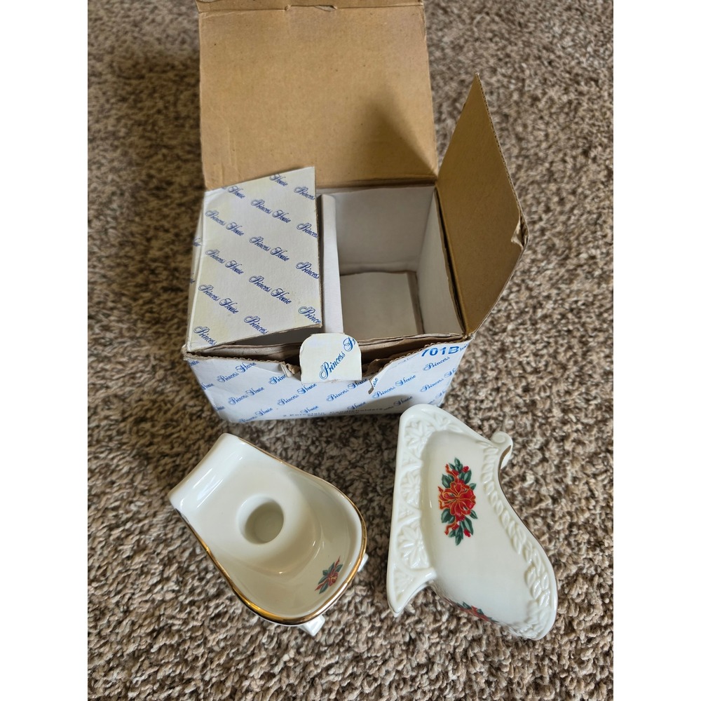 Vintsge‎ Princess House Exclusive Christmas Sleigh Taper Candle Holders With Box